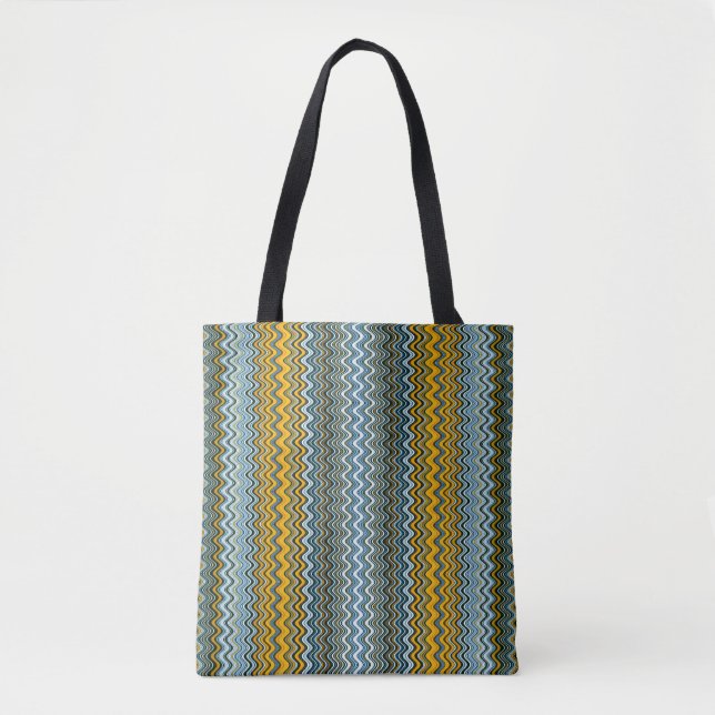 Unique Yellow and Blue Wavy Pattern Tote Bag (Front)