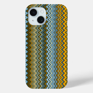 Unique Yellow and Blue Wavy Stripes iPhone 15 Case