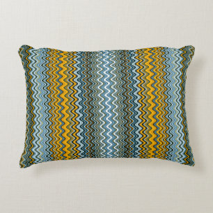 Unique Yellow and Blue Wavy Stripes Decorative Cushion