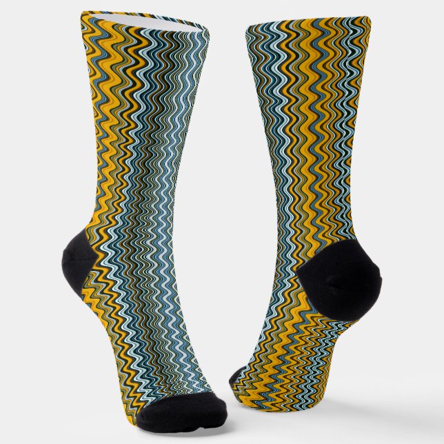 Unique Yellow and Blue Wavy Stripes Socks (Angled)