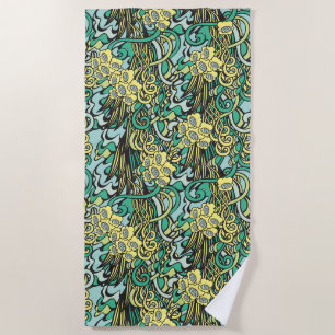 Unique Yellow and Green Floral Pattern Beach Towel