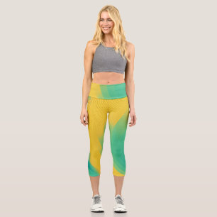 Unique Yellow Capri Leggings with Abstract Design