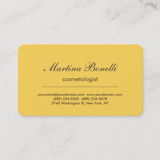 Unique yellow modern minimalist plain business card (Front)