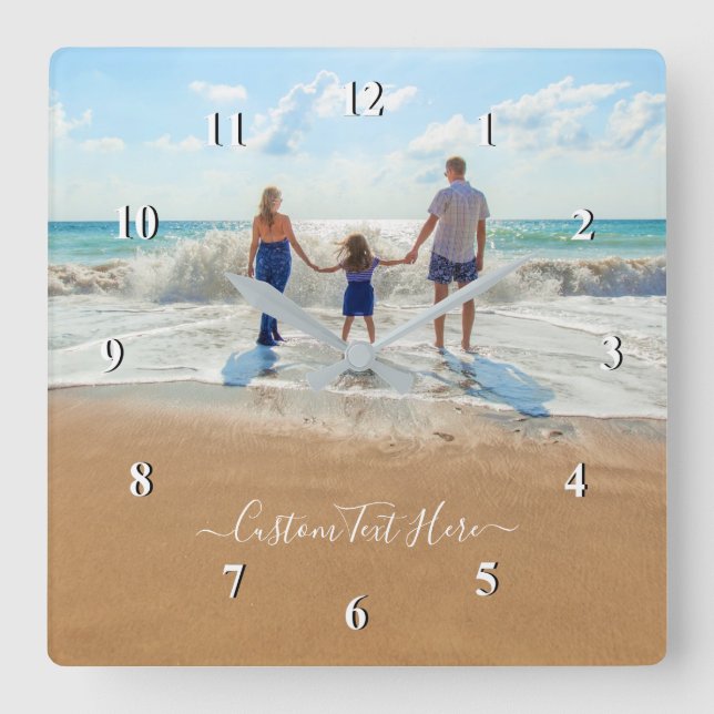 Unique Your Own Design Custom Photo Text - Family Square Wall Clock (Front)