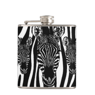 Unique Zebra Head on Zebra Print Hip Flask
