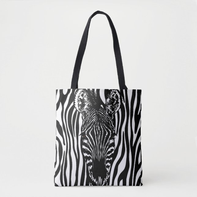 Unique Zebra Head on Zebra Print Tote Bag (Front)
