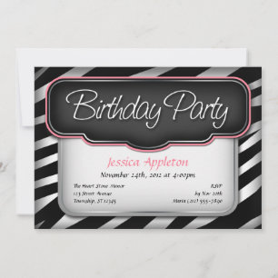 Unique Zebra Print Pink Birthday Invitations
