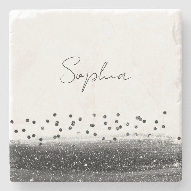 Uniquely Black Confetti Sparkle Stone Coaster (Front)