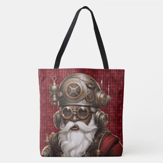 Uniquely Black Steampunk Santa Large Shoulder Tote (Front)