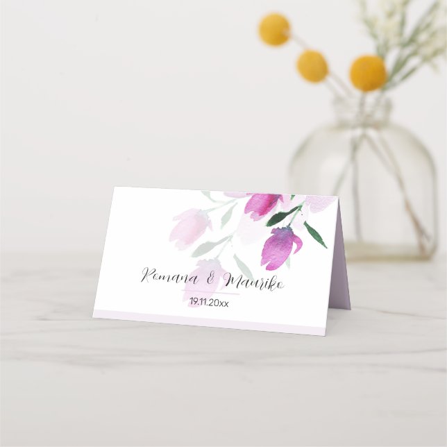 Uniqueness Of Violet Watercolor Art Flowers Place Card (Front)