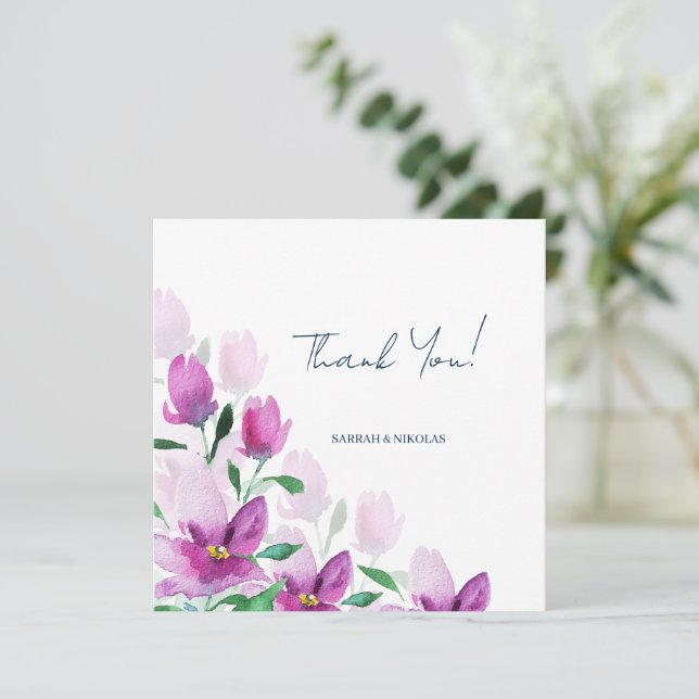 Uniqueness Of Violet Watercolor Art Flowers Thank You Card (Standing Front)