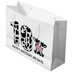 unisex 10th kids Birthday farm cow Large Gift Bag