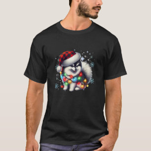 Unisex Adult Pomsky Christmas Xmas  Black Cartoon  T-Shirt