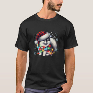 Unisex Adult Pomsky Christmas Xmas  Black Cartoon  T-Shirt