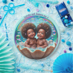 Unisex African Twin Baby  Paper Plate