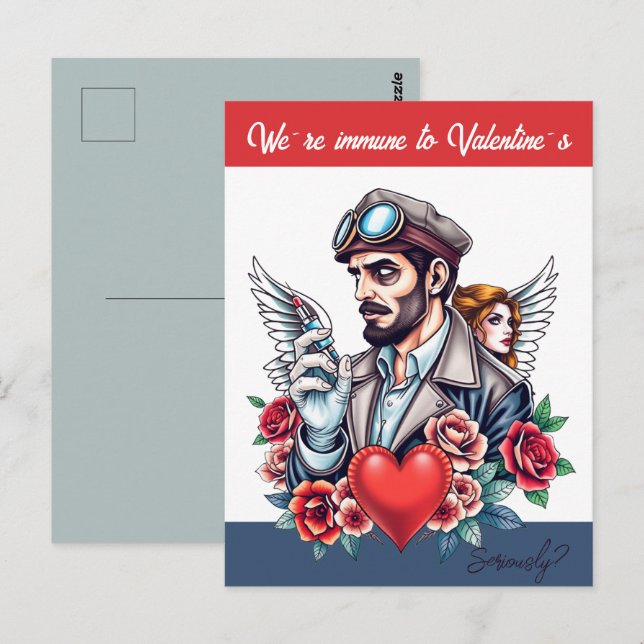 Unisex Anti-Valentine Tattoo art custom text Postcard (Front/Back)