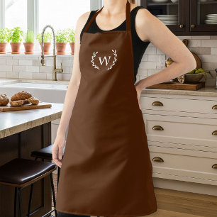 Unisex Apron with Monogram,  Dark Brown, Rustic 
