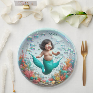 Unisex Asian Baby Mermaid Bubble Paper Plate