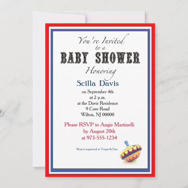 Unisex Baby Shower Invitation Vintage Spinning Top (Front)
