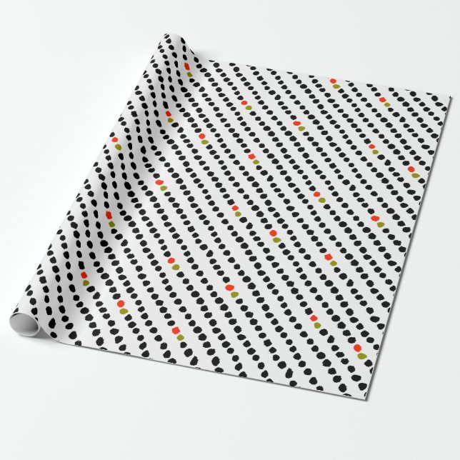 Unisex Black White Red & Green Polka Dot Gift Wrap (Unrolled)