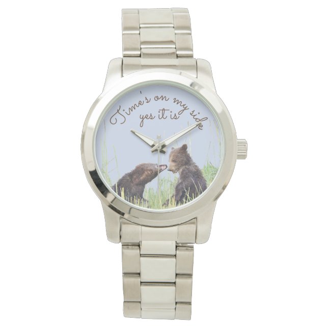 Unisex Bracelet Watch w/ grizzly bear cubs (Front)