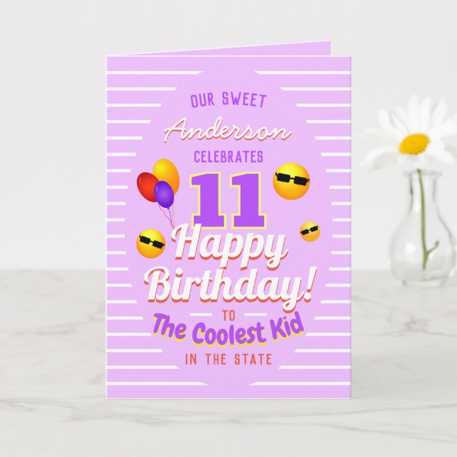 Unisex Cool Kid with Sun Emojis Balloons Birthday Card (Small Plant)