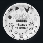 Unisex Fun Panda-Monium Kids Birthday Party Paper Plate<br><div class="desc">Fun trendy Panda Kids Birthday Paper Plates. Design features black,  white and grey illustrations of cute funny little panda bears and the text 'Panda-Monium' with childs name and age. This collection is perfect for any age and both genders.</div>