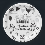Unisex Fun Panda-Monium Kids Birthday Party Paper Plate<br><div class="desc">Fun trendy Panda Kids Birthday Paper Plates. Design features black,  white and grey illustrations of cute funny little panda bears and the text 'Panda-Monium' with childs name and age. This collection is perfect for any age and both genders.</div>