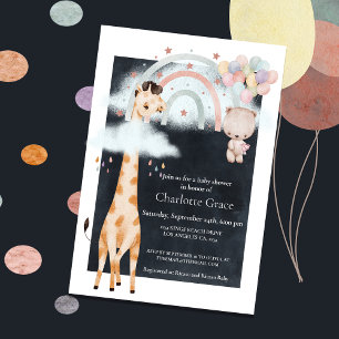 Unisex Giraffe and Rainbow Baby Shower Announcement