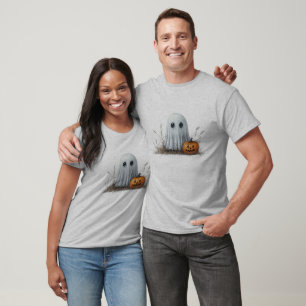 Unisex Halloween pumpkin face and ghost T-Shirt