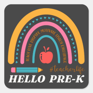 Unisex Hello Pre K,Hello Preschool, Preschool T-Sh Square Sticker
