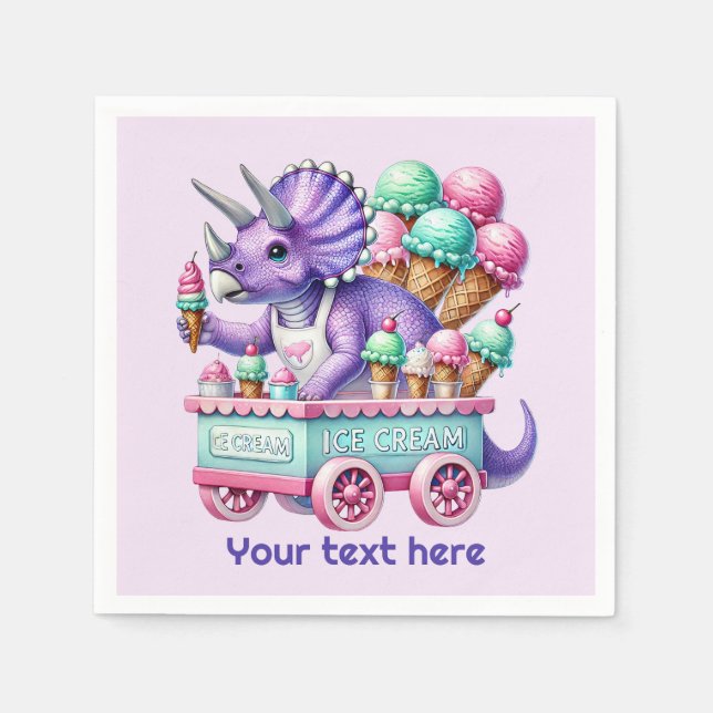 Unisex kids dinosaur ice cream party  napkin (Front)