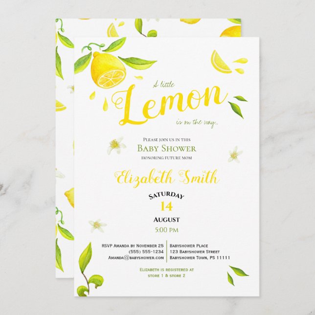 Unisex little lemon on the way babyshower invitation (Front/Back)