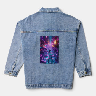 Unisex Neon Purple Urban Maze - Dystopian City Denim Jacket