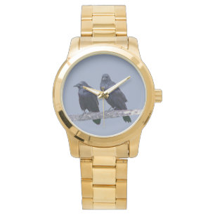 Unisex Oversized Gold Bracelet Watch w/ ravens