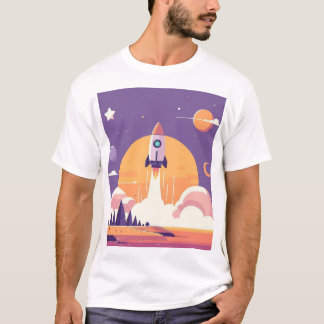 Unisex Rocket Launch Planet Alien Purple Stars Sun T-Shirt