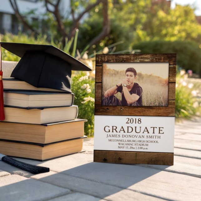 Unisex Rustic Barn Wood Photo Graduation Vertical Announcement (Creator Uploaded)