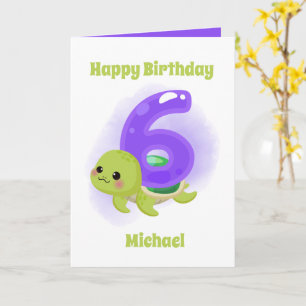 unisex sea turtle 6th Birthday add name sentiment Card