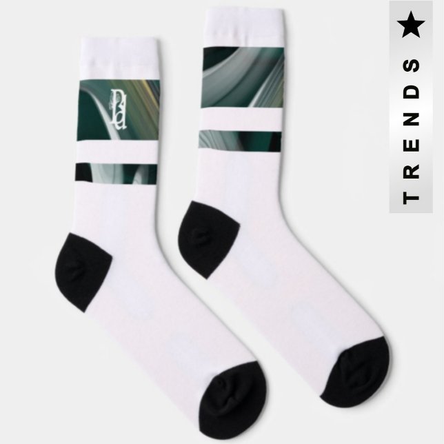 Unisex Socks Trend Abstract Art Black White Green (Creator Uploaded)