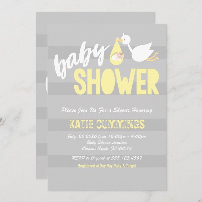 Unisex, Stork Baby Shower Invitation (Front/Back)