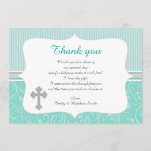 Unisex Turquoise Baptism Thank You Card Note