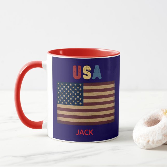 Unisex USA American Flag Retro Vibe Mug (With Donut)
