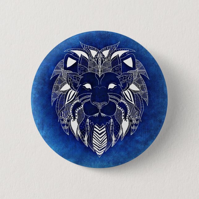 Unisex White Lion With Blue Background Button Pin (Front)