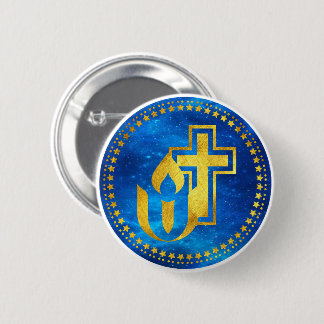 Unitarian Universalism chalice and Christian cross 6 Cm Round Badge