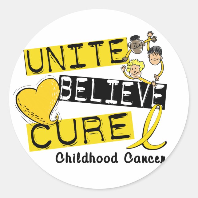 UNITE BELIEVE CURE Childhood Cancer Classic Round Sticker (Front)