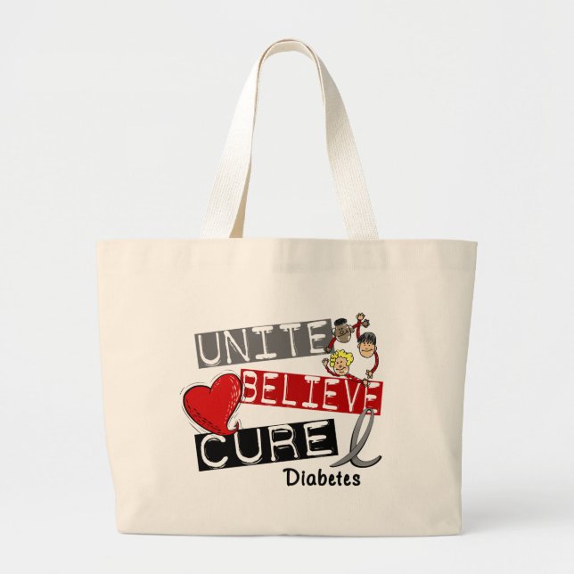 UNITE BELIEVE CURE Diabetes Large Tote Bag (Front)