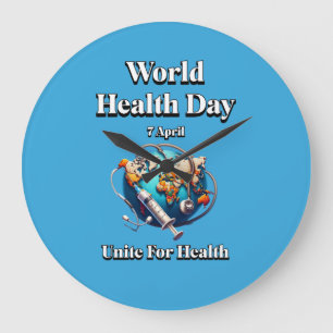 Unite For Health. World Health Day. T-Shirt Large Clock