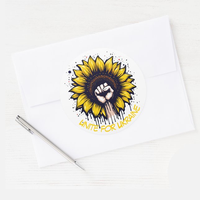 Unite for Ukraine Sunflower & Fist Classic Round Sticker (Creator Uploaded)