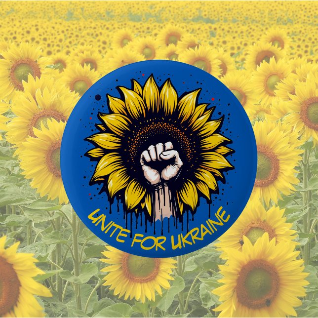 Unite for Ukraine Sunflower & power Fist Button (Creator Uploaded)