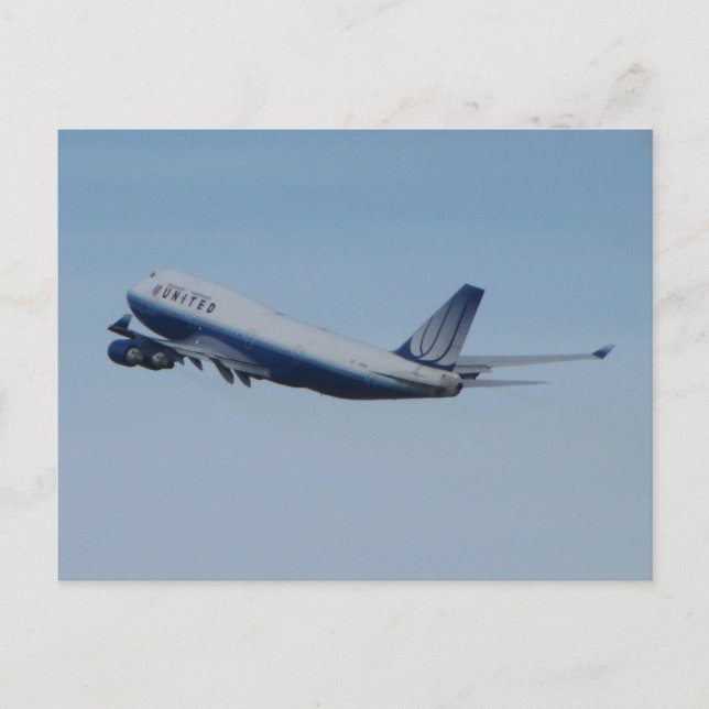 United 747 Taking Off Postcard (Front)